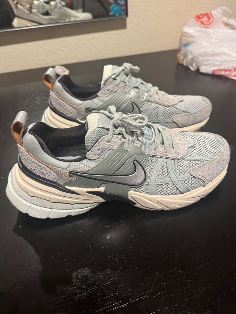 Nike Light Gray Mesh & Suede Trainers with Cream Sole